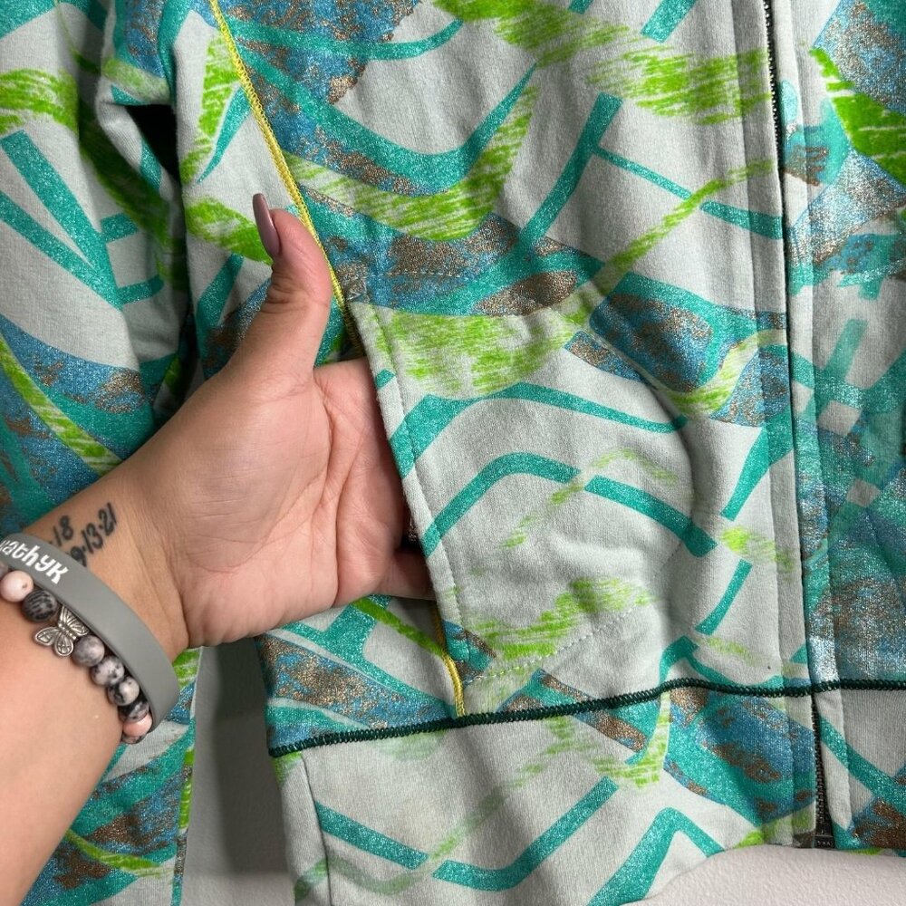Custo Barcelona Hoodie Womens S/M Green Blue Full Zip Graphic Playa Hermosa Y2K - Picture 4 of 10